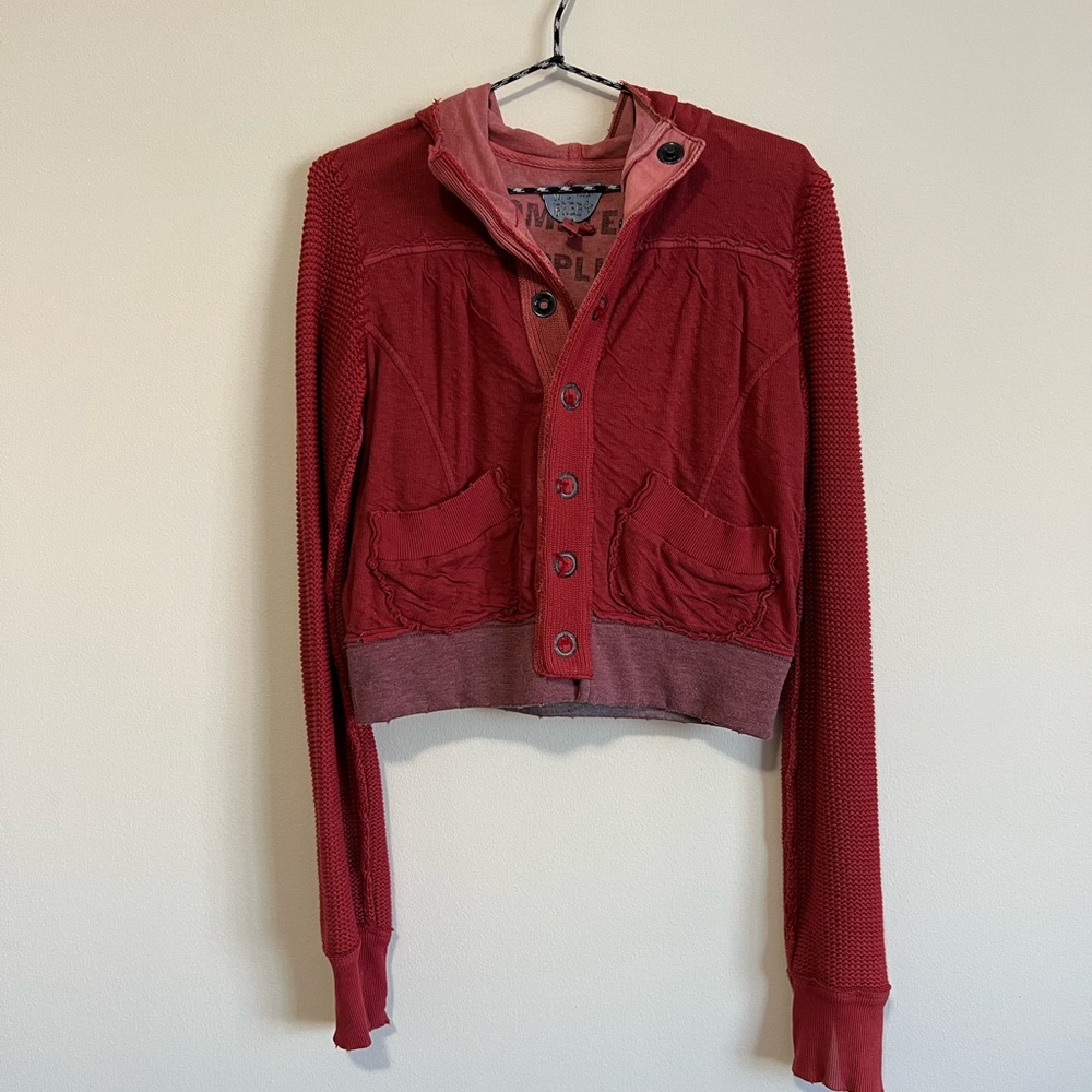 We The Free cropped knit red jacket
